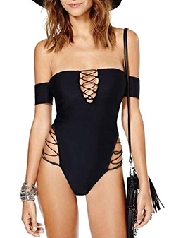 Women's Black Swimsuit - Of The Shoulder Look/ Crossed Sides